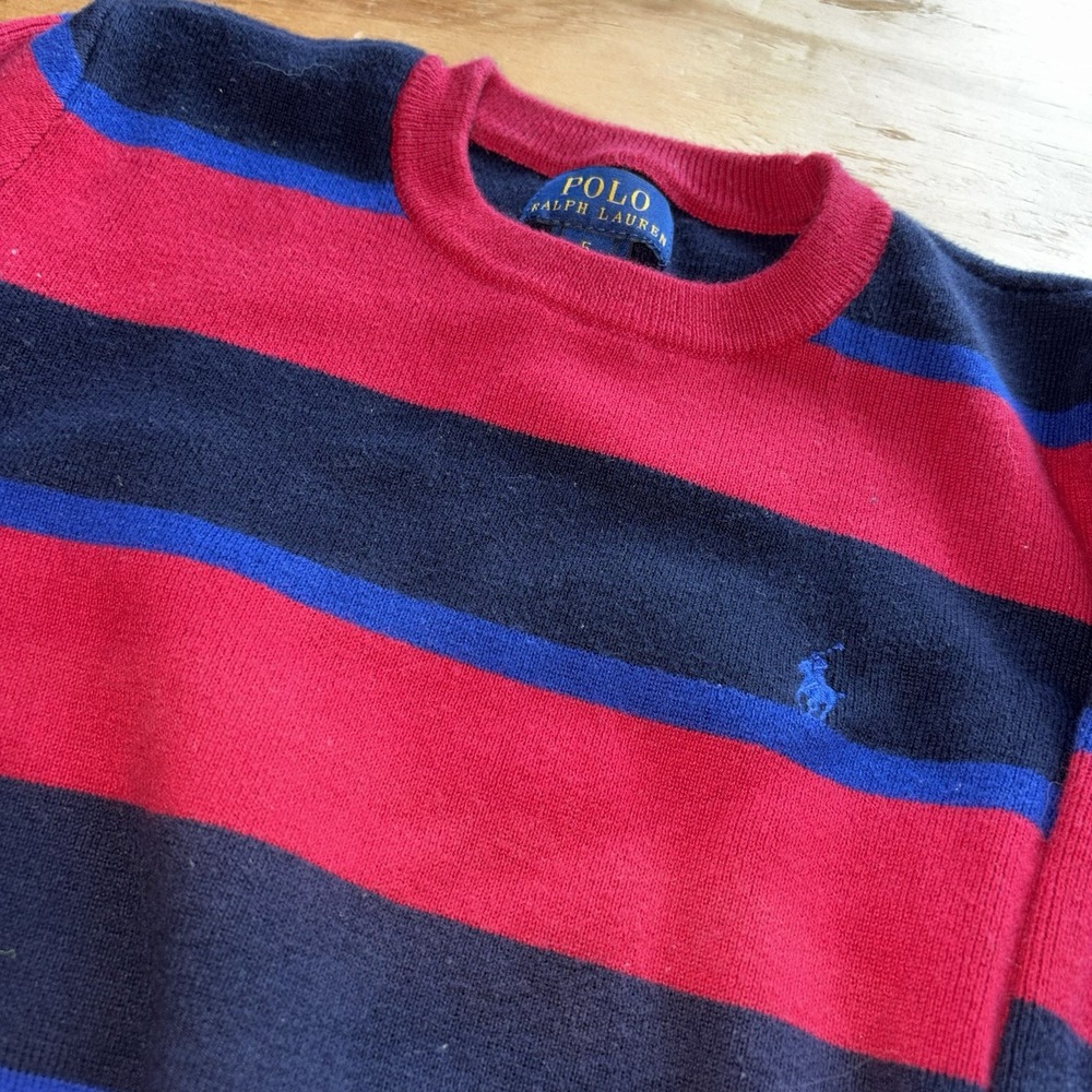 Polo Ralph Lauren Pullover Crewneck Sweater XS 5 Red Blue Navy Stripe Rugby